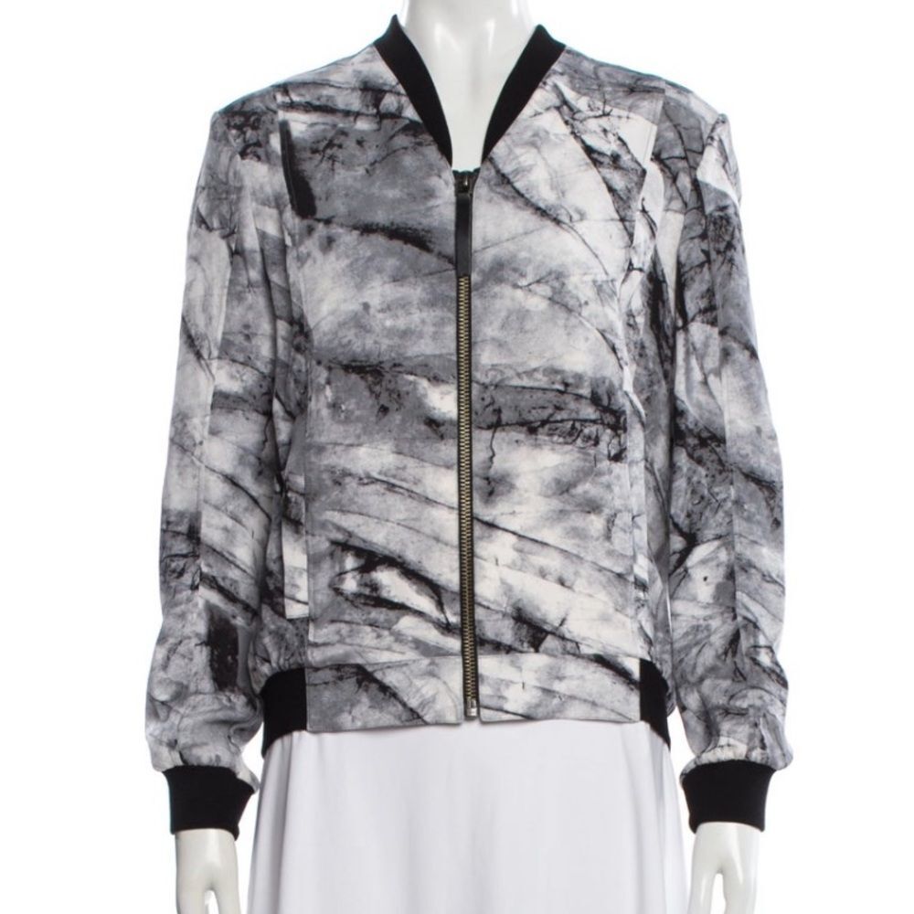 Helmut Lang Black and Gray Marble-Print Bomber Jacket